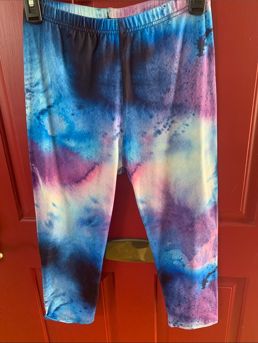 Women’s  Capri length Tie-Dye Leggings - Bright, Bold Blue, White & Purple